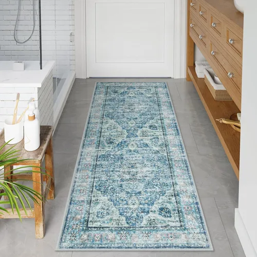 Miniatura 51 de Uphome Tapete de baño color naranja, estilo bohemio y envejecido, tapete de baño pequeño de terciopelo súper acogedor, antideslizante, lavable a