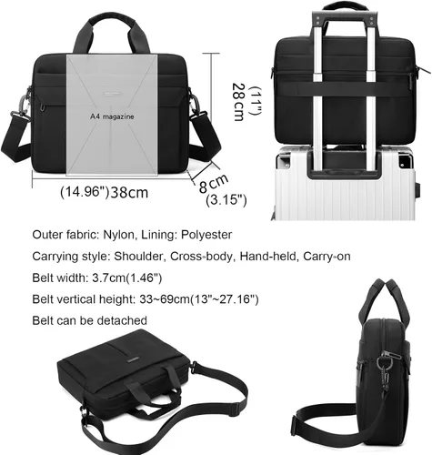 Miniatura 5 de natyrlpog Bolsa para laptop de 14 pulgadas para hombres y mujeres, impermeable, de nailon, ligera, compacta, bolso de mensajero para negocios