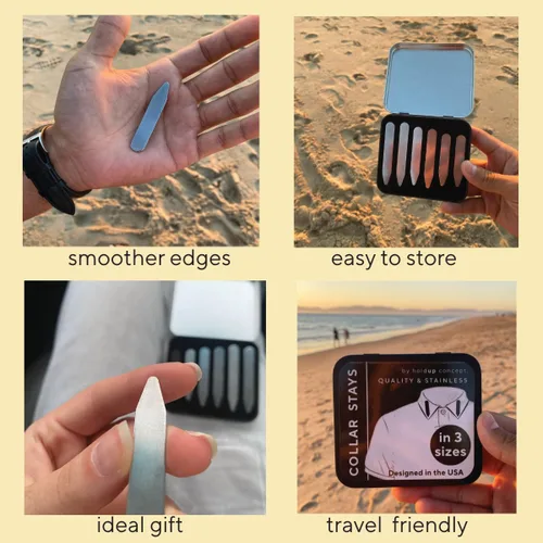 Miniatura 4 de Collar de metal para camisa de vestir para hombre, paquete de 6 unidades en un estuche de viaje, insertos de cuello de acero inoxidable en 3 tamaños