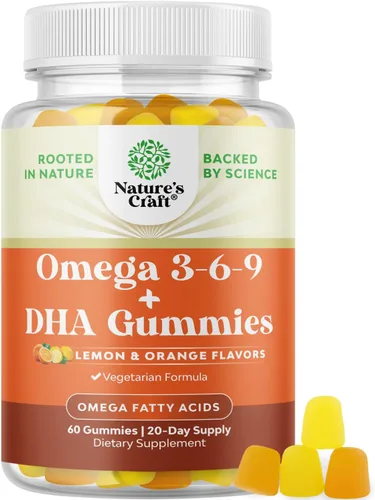 Gomitas Omega 3 para adultos – Gomitas vegetarianas Omega 3 6 9 DHA para la salud cerebral y del corazón y apoyo articular – Suplemento a base de
