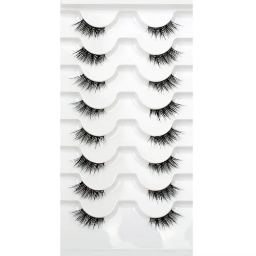 Miniatura 29 de Medias pestañas postizas con banda transparente, finas, estilo ojo de gato, naturales, cortas, pequeñas, acento 3/4, de visón sintético, tiras