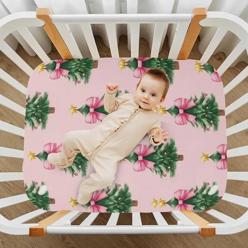 Miniatura 6 de Caikeny Fitted Crib Sheet for Boys Girls Watercoolr Xmas Tress Bow Star Baby Crib Sheets Bassinet Sheets Crib Mattress Bed Sheets for Toddler