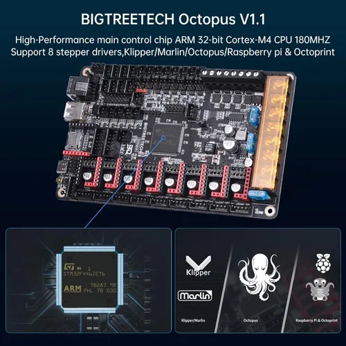 Miniatura 2 de BIGTREETECH Pi V1.2 Placa de control + pulpo V1.1+ 8 piezas TMC2209 V1.3 Kit de controlador de motor paso a paso Actualización Klipper para Voron