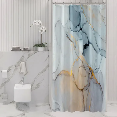 Miniatura 22 de Gibelle - Cortina de ducha pequeña de 36 x 72 pulgadas, cortina estrecha de medio tamaño abstracta azul gris mármol, juego de cortina de ducha