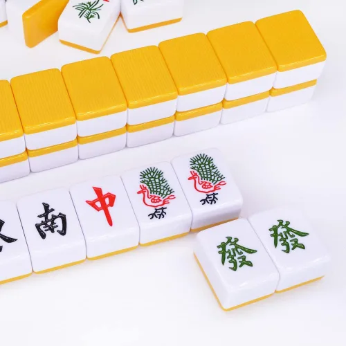 Miniatura 6 de drizzle Juego de Mahjong Chino Set - 146 Azulejos de Tamaño Medio de 1.3 Pulgadas con Instrucciones - Juego Profesional de Mah Jong Amarillo [專業中式麻將]