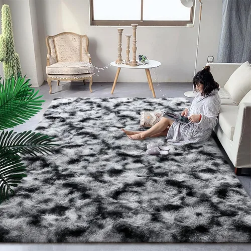 Miniatura 28 de DweIke Alfombras Shag Esponjosas Azules para Dormitorio Sala de Estar, 5x8 Grande Suave Felpa Tie-Dye Azul Cielo para Niñas y Niños, Alfombra Azul