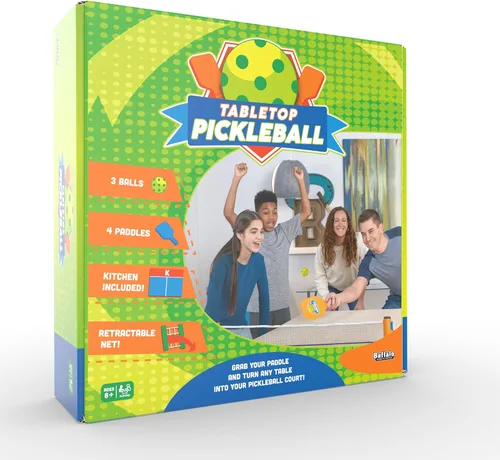 Miniatura 2 de Buffalo Games Juego de pickleball de mesa, 4 paletas y 3 bolas, juego de pickleball con red para mesas de hasta 6 pies, juego de mesa