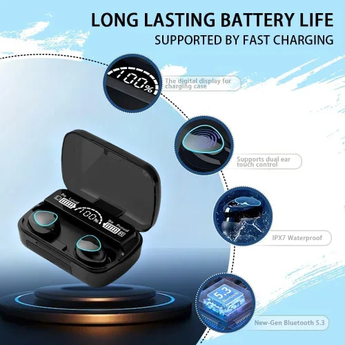 Miniatura 4 de MWRPCRDN - Auriculares inalámbricos, Bluetooth 5.3, pantalla LED de potencia, auriculares estéreo de 30 horas de reproducción, con comodidad