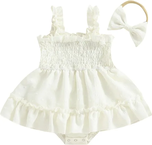 Miniatura 15 de Mameluco de verano para niña, sin mangas, vintage, con burbujas, vestido de mameluco lindo y diadema