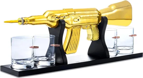 Juego de decantador de whisky AK Gold con 4 vasos de whisky bala - The Wine Savant, regalo para padres, tíos, hijos - Regalos para veteranos, regalo