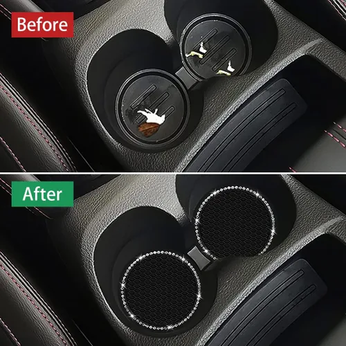 Miniatura 3 de Ziciner 4 unidades de portavasos para automóvil con brillo, portavasos de goma suave con cristales, tapete antideslizante para tazas con strass