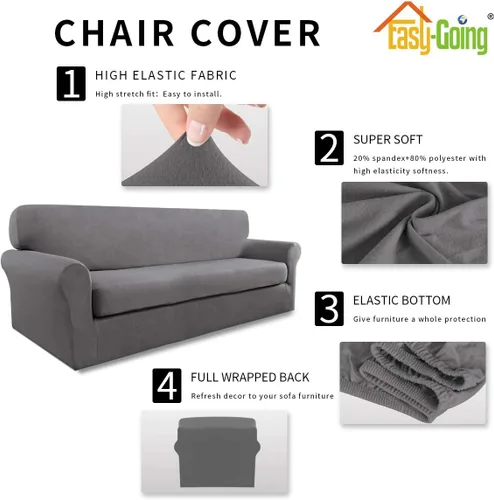 Miniatura 4 de Easy-Going Funda de Sofá Elástica de Microfibra de 2 Piezas – Cubierta de Sofá Suave y Ajustada de Spandex, Protector de Muebles Lavable con Parte