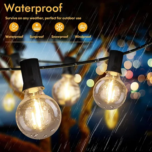 Miniatura 3 de Luces de Cadena LED para Exteriores de 50 Pies Impermeables, Brillantes 2700K, Luces de Cadena para Patio LED con 27 Bombillas Globo G40