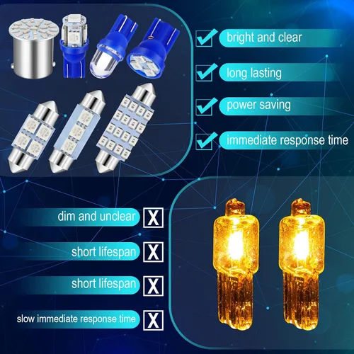 Miniatura 6 de Frienda Kit de bombillas LED para coche, 70 piezas, luz interior, luz de matrícula, azul