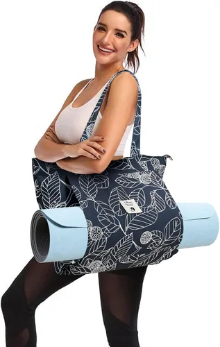 Miniatura 5 de Bolsas de yoga WLLWOO WLLWOO para mujeres con porta-mats de yoga, bolsa de lona para llevar, para pilates, para el hombro, para viajes, oficina, Hoja