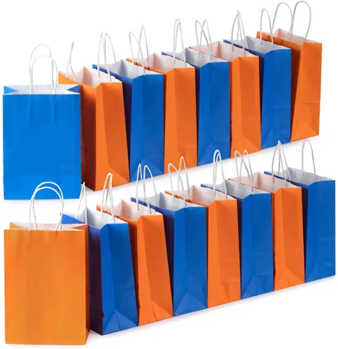Miniatura 4 de MISU Bolsas de papel para fiesta, bolsas de regalo de papel kraft con asa, pequeñas, 8.3 x 5.9 x 3.2 pulgadas, paquete de 16 unidades (naranja, azul)