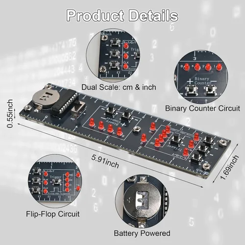 Miniatura 3 de Kit de soldadura de regla de circuito lógico digital para bricolaje, contador binario (0-15) y circuitos flip-flop con LED interactivos, kit