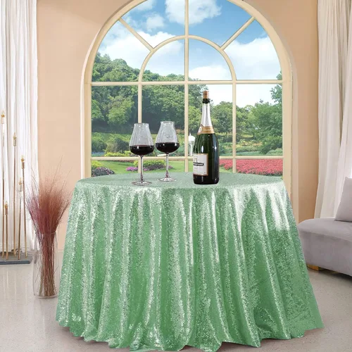 Miniatura 103 de Manteles redondos de lentejuelas negros para fiestas, de 121,9 cm, mantel redondo de purpurina ajustado, pequeño, lindo y dulce, para boda