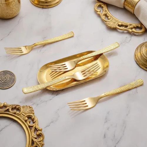 Miniatura 7 de Supernal 300 tenedores de plástico dorado, tenedores martillados desechables, cubiertos pesados de primera calidad pulidos, perfectos para fiestas