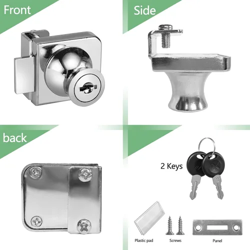 Miniatura 2 de Cerradura de gabinete de joyería de aleación de zinc, cerradura de puerta de vidrio, puerta individual, 2 llaves para vidrio de 0.21-0.31 pulgadas
