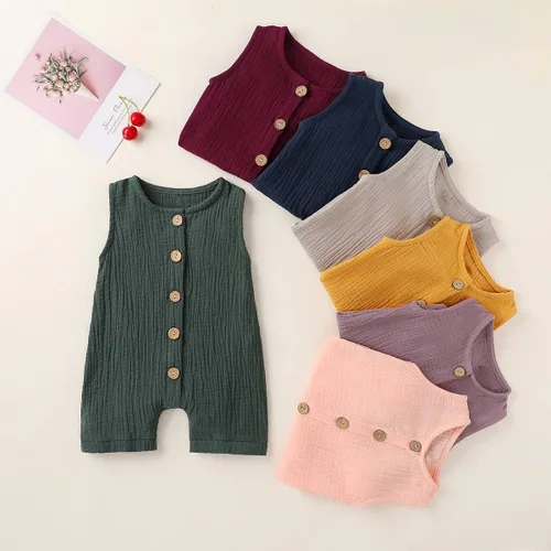 Miniatura 4 de Mameluco de algodón y lino para bebés, recién nacidos, para verano, sin mangas, conjunto de ropa