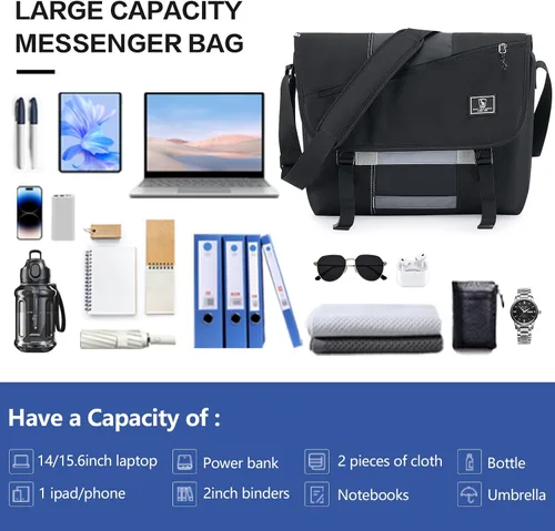 Miniatura 7 de OIWAS Bolsa tipo mensajero para hombre, 14 pulgadas, bolsa cruzada para computadora portátil, bolsa de hombro, bolsa de hombro para universidad