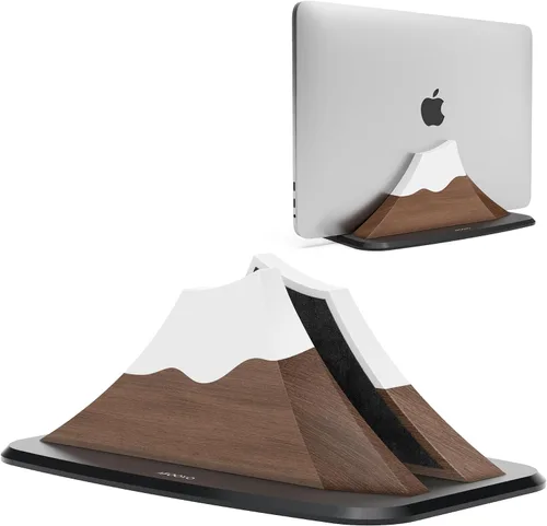 Miniatura 8 de AFOOYO Soporte vertical doble para laptop, soporte ajustable de madera en forma de pico de nieve, base de escritorio con 2 ranuras compatible