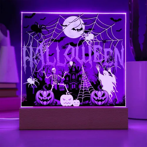 Miniatura 6 de Lámpara de Halloween espeluznante con decoración de luz nocturna con temática de araña y esqueleto, escena de castillo fantasma para una experiencia