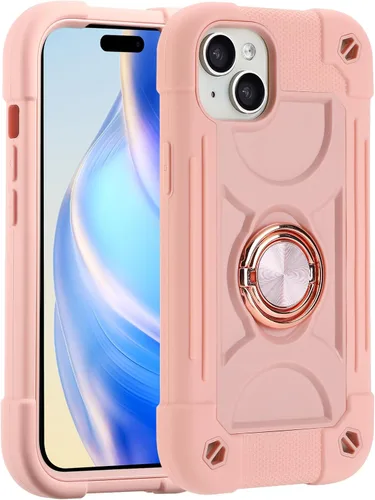 Miniatura 128 de MARKILL Funda compatible con iPhone 15 de 6.1 pulgadas con soporte integrado, [grado militar resistente de cuerpo completo] protección contra Rosa