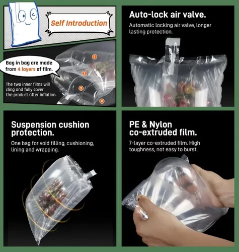 Miniatura 2 de Paquete de 100 bolsas inflables de plástico transparente de 11.8 x 13.8 pulgadas, bolsa de burbujas de aire, embalaje de suspensión, almohadas