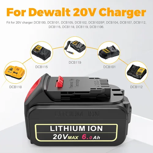 Miniatura 4 de ARyee Paquete de 4 baterías de repuesto de 20 V 6.0 Ah para Dewalt de 20 V compatibles con herramientas eléctricas inalámbricas DCB200, DCB201