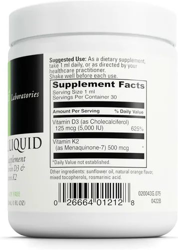 Miniatura 2 de DAVINCI Labs D3/K2 Liquid - Suplemento líquido de vitamina D y vitamina K para la salud ósea, apoyo cardíaco y absorción de calcio* - 1.0 fl oz