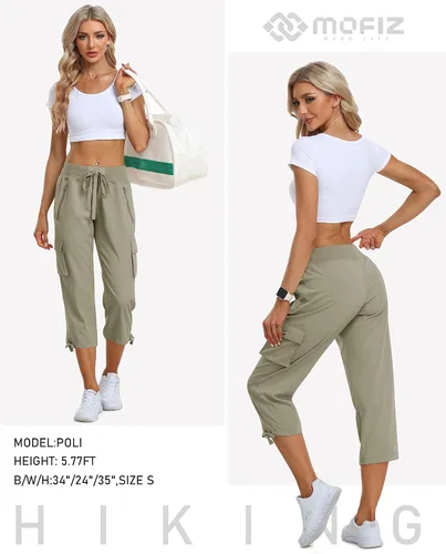 Miniatura 6 de MoFiz Pantalones cargo capri de senderismo para mujer, ligeros, de secado rápido, atléticos, viajes, casuales, holgados, cómodos, bonitos bolsillos