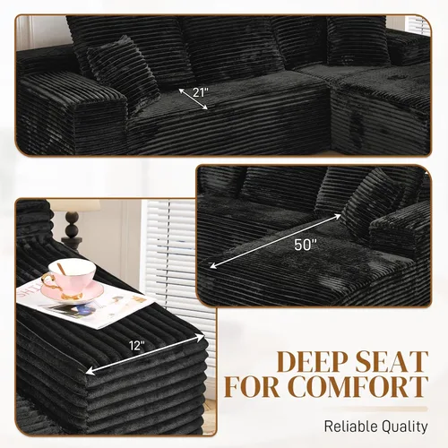 Miniatura 3 de Sofá seccional sin costuras de 108" en forma de L para sala de estar, cómodo sofá de corduroy con chaise, amplios reposabrazos, asiento profundo