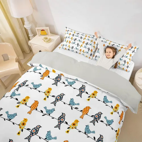 Miniatura 4 de Juego de ropa de cama de pájaros, tamaño individual para niños y niñas, adultos, dormitorio, universidad, decoración de Navidad, funda de edredón