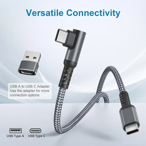Miniatura 5 de Basesailor Cable USB C a tipo C de 60 W de 6.6 pies con adaptador USB, cable de carga rápida PD de 90 grados para MacBook Pro Mac, iPad 10 Air 5