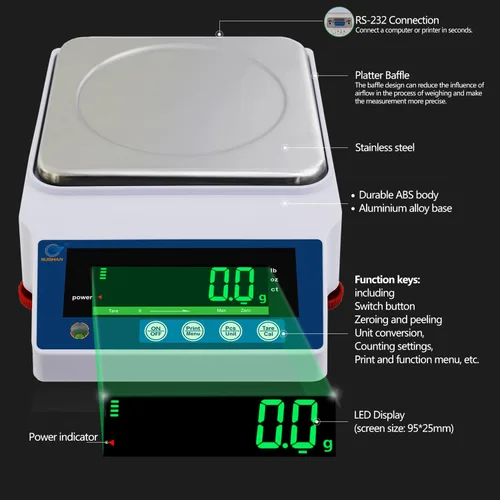 Miniatura 3 de Escala de equilibrio de laboratorio de precisión de 22.0 lbs x 0.00 oz, escala de grano/gramo, báscula científica, báscula calibrada, pesaje