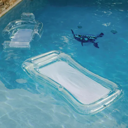 Miniatura 7 de Comfy Floats Tumbona inflable de malla, flotador para silla de piscina, parte inferior de malla que te mantiene fresco, color azul