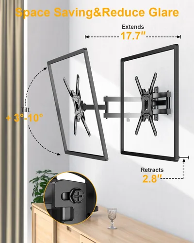 Miniatura 5 de XVCAS Vesa - Soporte de pared para TV de movimiento completo, soporte para TV de pantalla plana y curva LED de 19 a 55 pulgadas, soporte universal