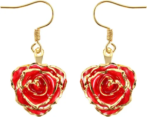 Aretes de rosa chapados en oro para mujer, aretes de rosa de moda, el mejor regalo para esposa, madre en el día de San Valentín, aniversario, Simple