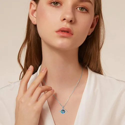 Miniatura 2 de PEIMKO Collar con dije de ojo turco de plata de ley 925, joyería de protección griega para mujer