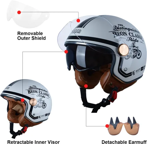 Miniatura 4 de Open Face Motorcycle Helmet for Adults, DOT Approved,3/4 Retro Vespa Helmet, Dual Visors Men's and Women's Motorbike Casco for Moped Cruiser Bobber