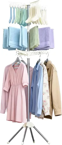 Miniatura 13 de Beaudaily Tendedero de secado de ropa, plegable de 74.8 pulgadas, estante de secado de ropa interior de 2 niveles con brazos giratorios, acero