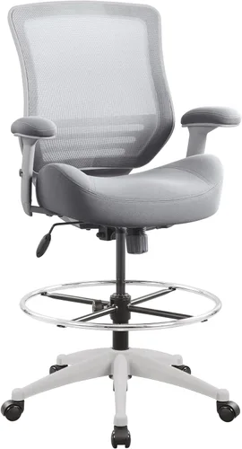 Miniatura 6 de BOLISS Silla de redacción ergonómica de malla de 400 libras, anillo de pie ajustable grande, reposabrazos ajustable en altura (Wht)