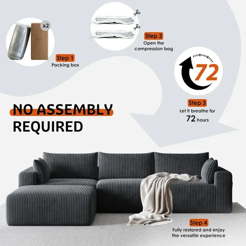Miniatura 6 de 108" Cloud Couch Modular Sectional Sofa for Living Room, L Shaped Boneless Couch with Deep Seat Chaise, No Assembly Required Foam Sleeper Sofa for