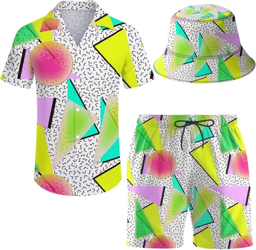 Miniatura 22 de Conjunto deportivo de 2 piezas para hombre, camisa hawaiana, pantalones cortos, camisa con botones y pantalones cortos con sombreros de pescador