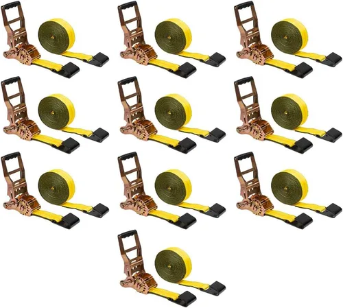 Miniatura 36 de Mytee Products Correas de amarre de trinquete con ganchos planos, 2 pulgadas x 20 pies amarillos 10,000 libras de resistencia a la rotura