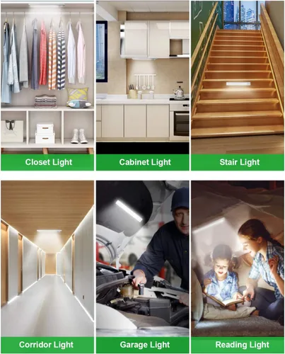 Miniatura 6 de goodland Iluminación debajo del gabinete, 80 luces LED para armario, luces con sensor de movimiento, recargable por USB, regulable, barra de luz