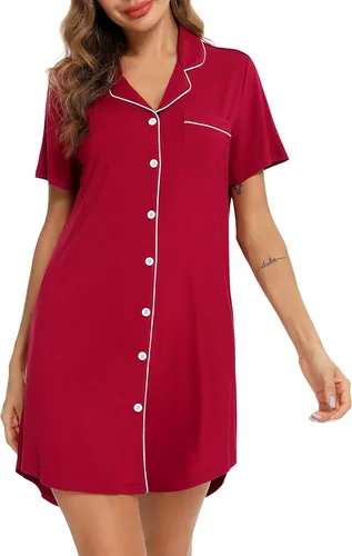 Miniatura 4 de Pjmlifecoco Camisón para mujer, con botones, manga cortalarga, suave modal, ropa de dormir S-XXL