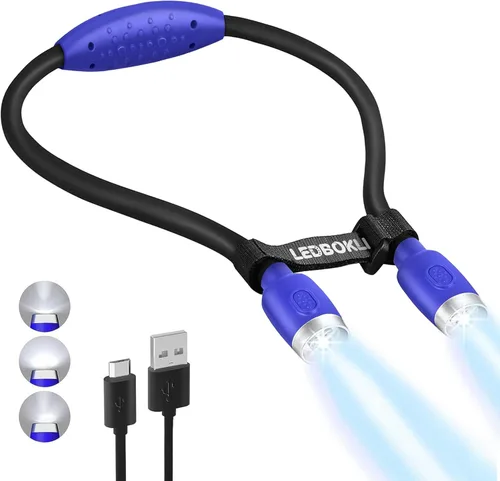 Miniatura 7 de LEDBOLIK - Luz de lectura para el cuello, 660 mAh recargable, luz de libro para leer en la cama, 6 de brillo, brazos flexibles, manos libres